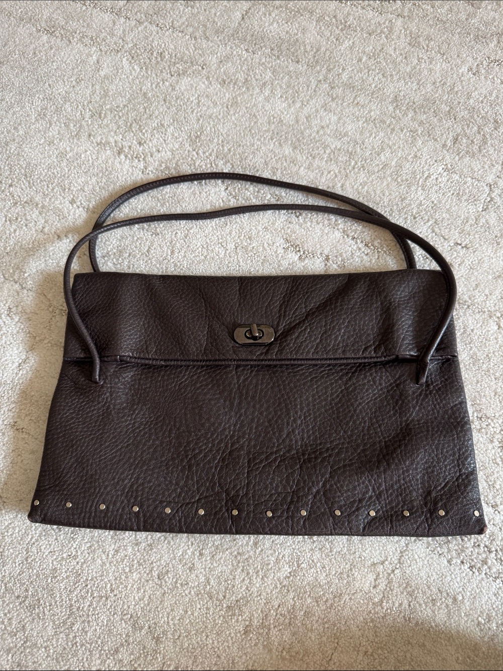 Miu Miu Chocolate Brown Pebbled Leather Shoulder Bag with Studs - Picture 4 of 8
